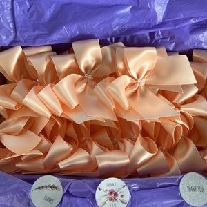 100 Satin Bow with Pearl Accent- Coral/peach